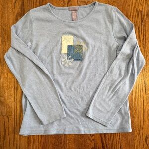 Laura Scott Long Sleeved Blue Tee Winter Snowflake Size Large